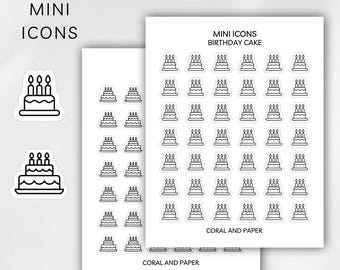 BIRTHDAY CAKE Mini Icon Stickers | Minimalist Planner Stickers | Functional Stickers | Budget Stickers | Bullet Journal