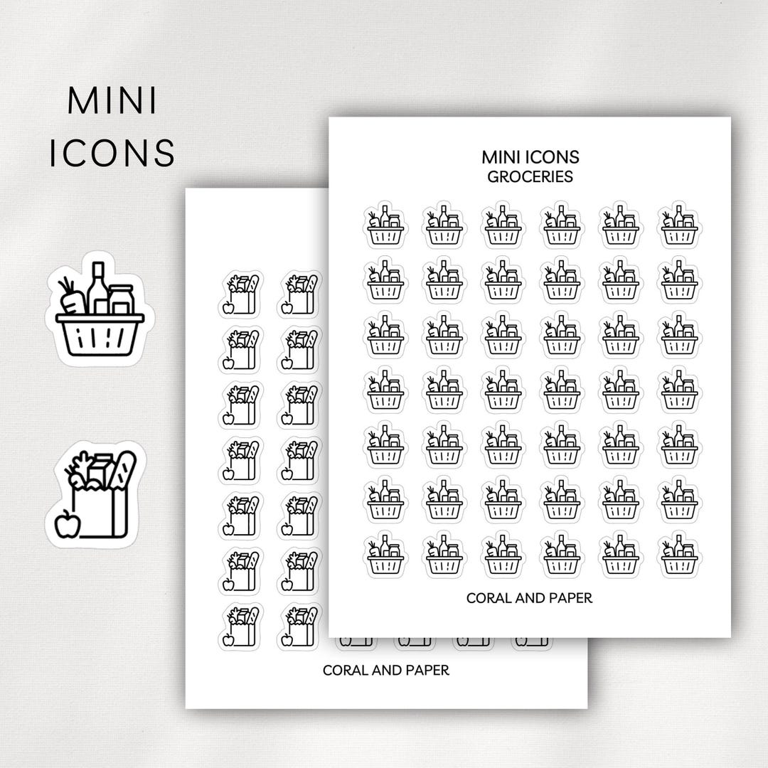 Groceries Mini Icon Planner Stickers | Bullet Journal - Etsy
