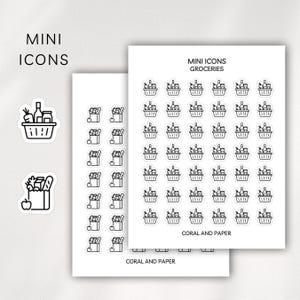 GROCERIES GROCERY BAG Icons Mini Icon Stickers | Minimalist Planner Stickers | Functional Stickers | Bullet Journal