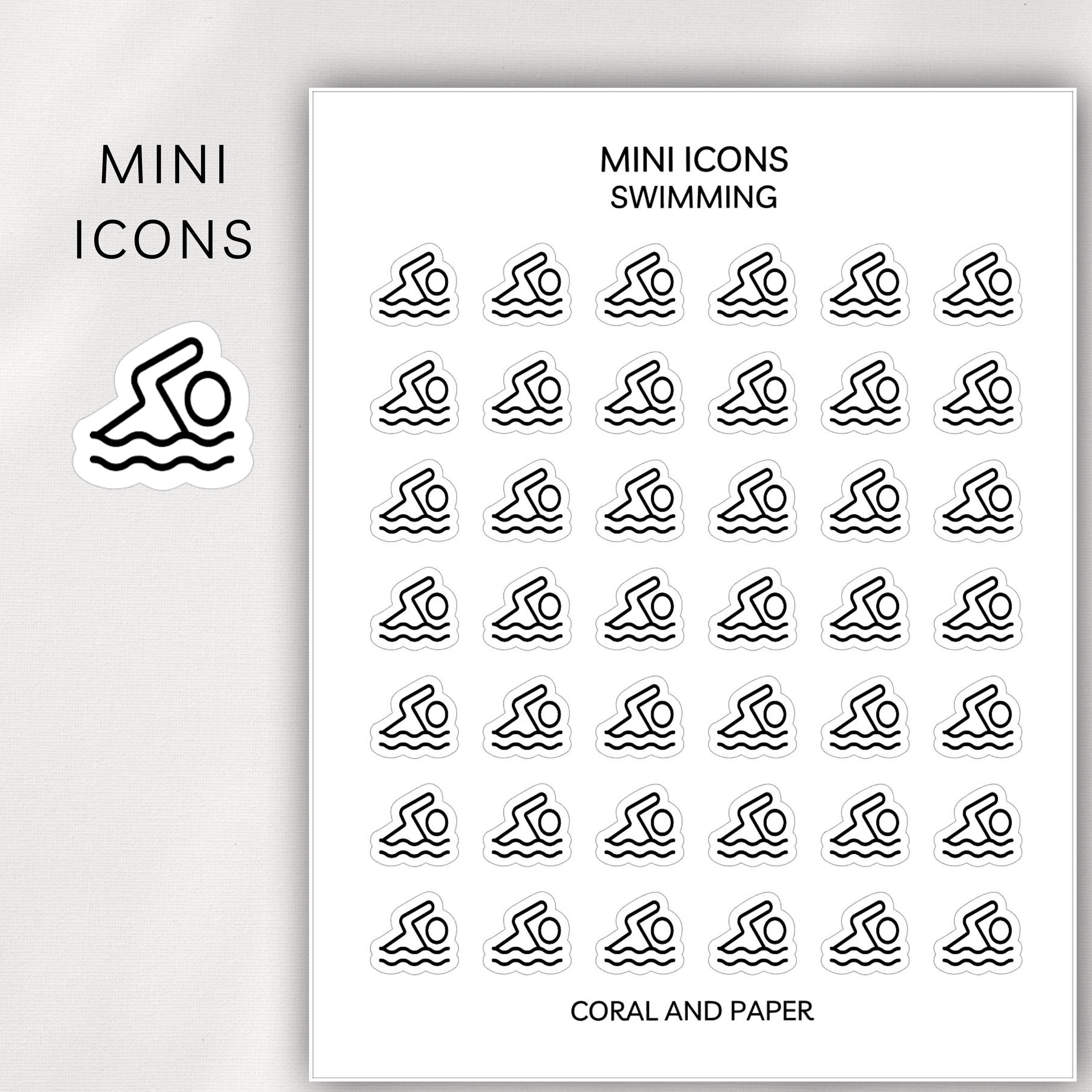 SWIMMING Mini Icon Stickers | Minimalist Planner Stickers | Functional ...
