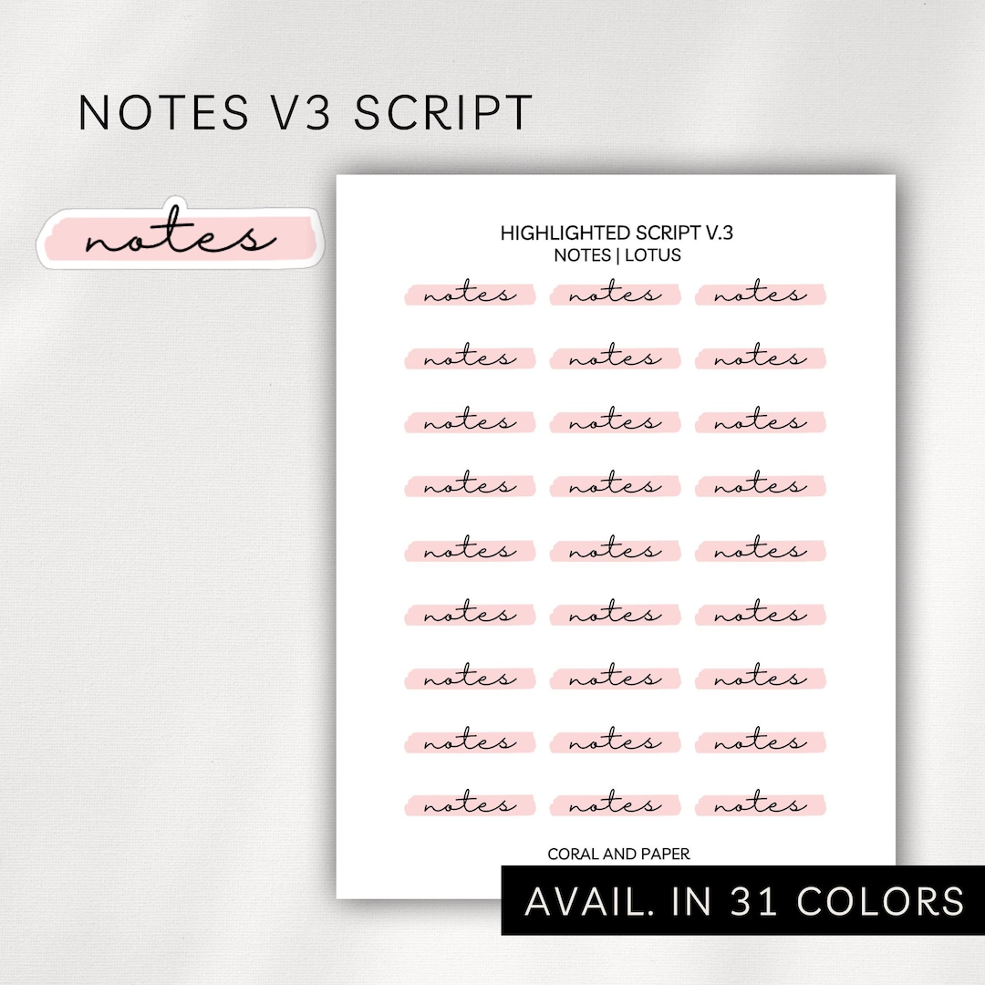 Notes Highlite Ideas Notes Highlight - V3 Script | Planner Stickers | Personalized Labels ...
