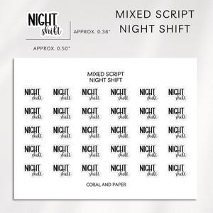 TURNO DE NOCHE - Pegatinas para planificador con escritura mixta / Planificación minimalista / Pegatinas para planificador funcional / Bullet Journal