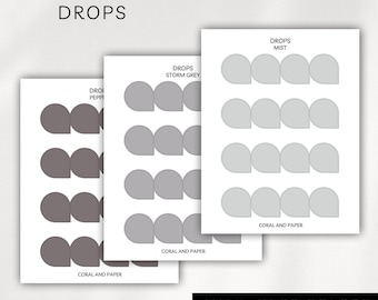 Naklejki do planera DROPS | Minimalistyczne naklejki do planowania Drops | Funkcjonalny arkusz naklejek do planera | Bullet Journal | Minimalistyczne planowanie Hobonichi