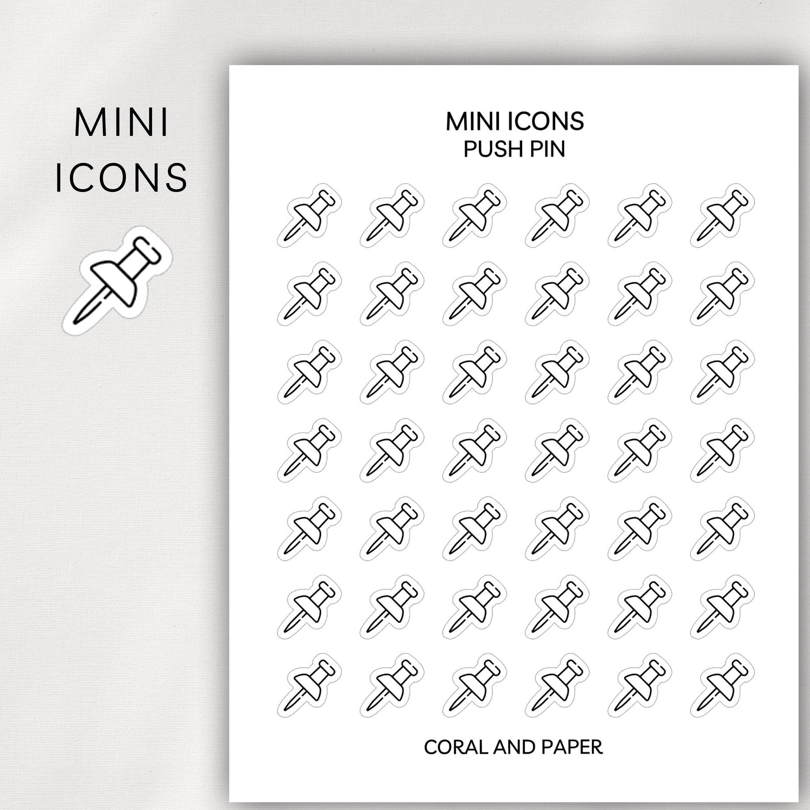 PUSH PIN Mini Icon Stickers | Minimalist Planner Stickers | Functional ...