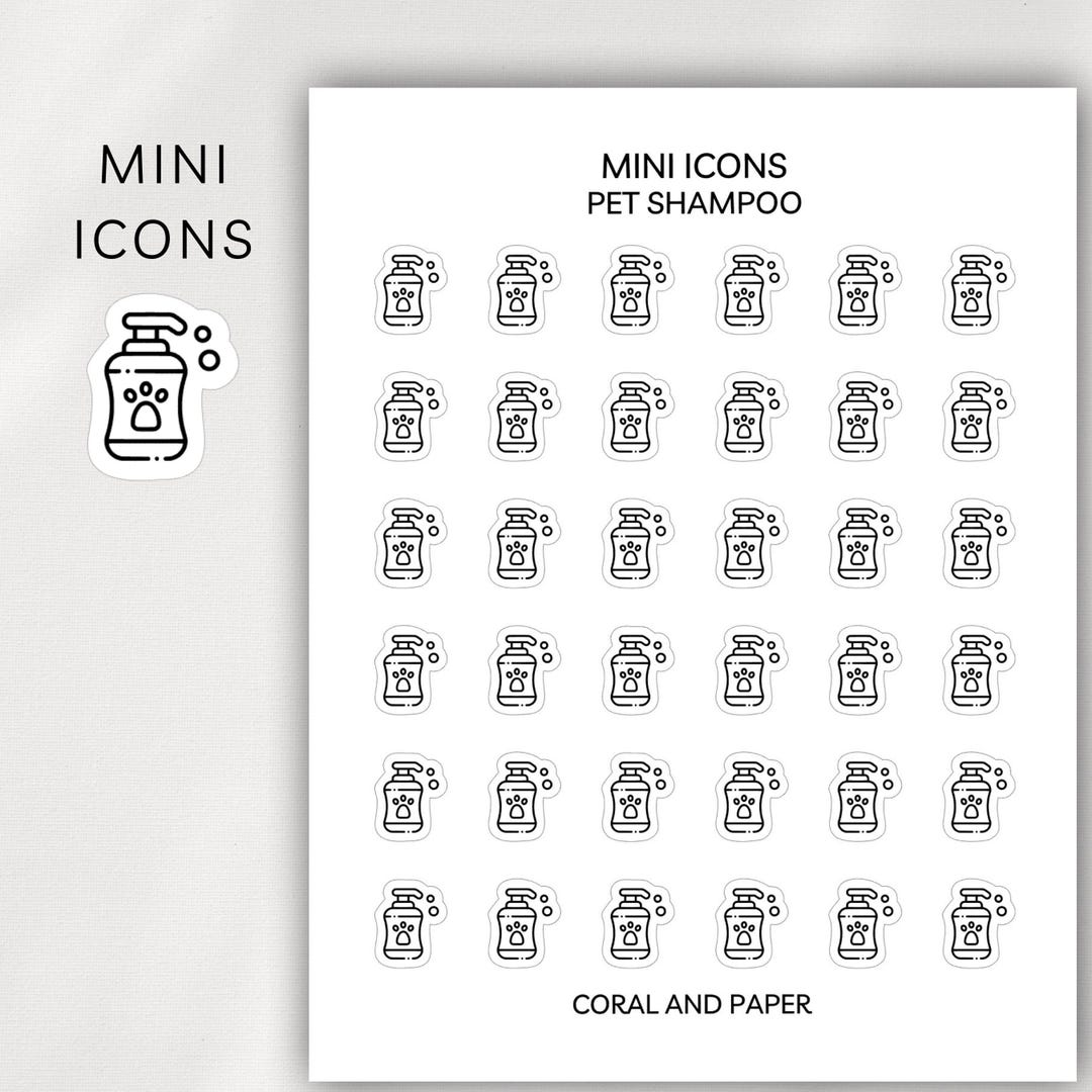 Pet Shampoo Mini Icon Stickers | Dog Bath Planner Stickers | Pet Care ...