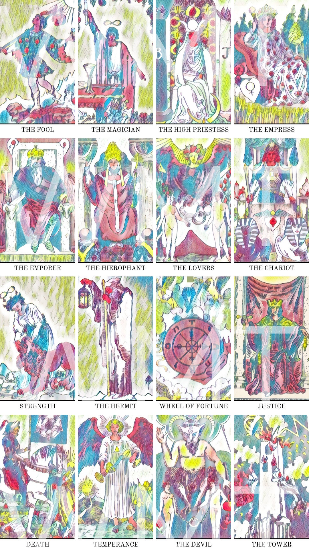 Printable Full Tarot Deck Modified Raider Waite Watercolor Style - Etsy