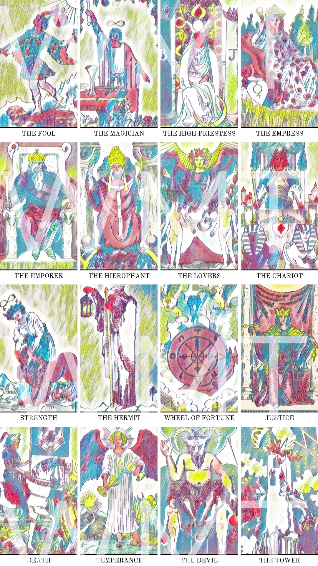 Printable Full Tarot Deck Modified Raider Waite Watercolor Style - Etsy