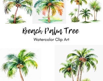 Watercolor Tropical Palm Tree Clip Art Island Palm Tree Clip Art Summer Palm Tree Clip Art Beach Palm Tree Clip Art Commercial Use, PNG