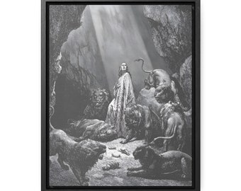 Christian Wall Art - Christian Line Art - Christian Merch - Daniel in the Lion's Den - Canvas Wrap with Integrated Frame - Christian Gift