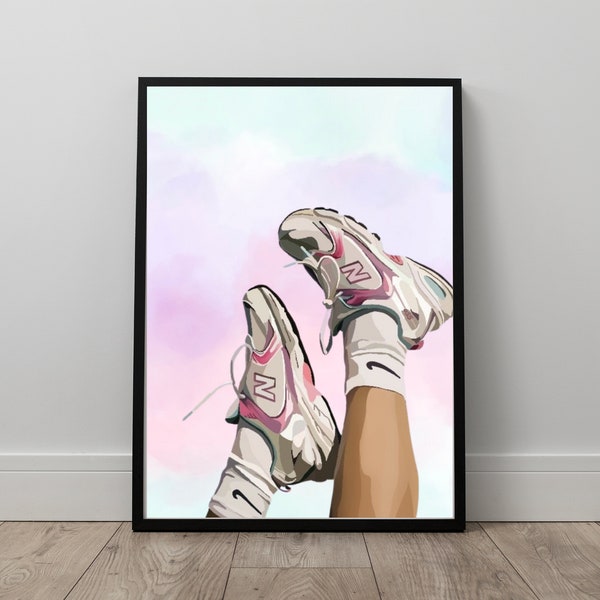 Shoe Rack, Trainers Wall Poster, New Balance  530, Fashion Print, Pink Background, Sneakers Art Dorm room  Roo Wall Decor, Wall Hangings