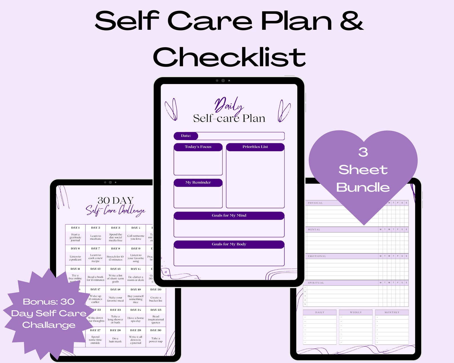 Self Care Checklist, 30 Self Care Challange, Self Care Plan, Habit ...