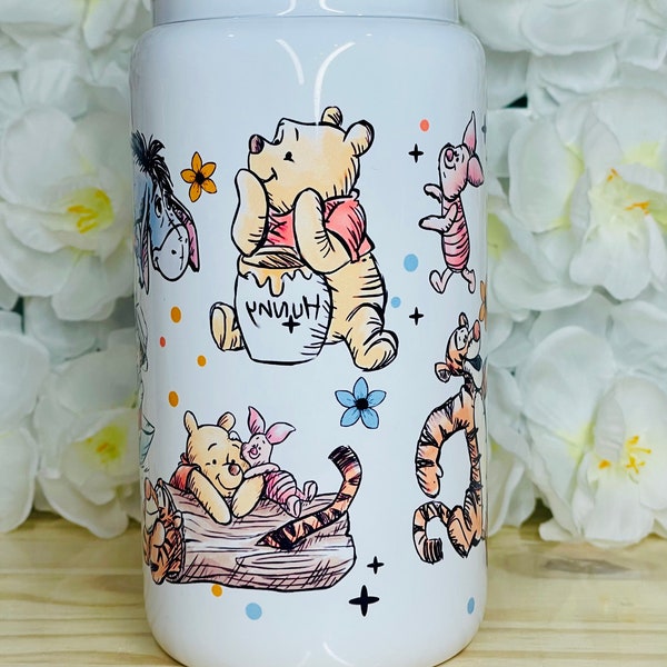 Winnie the Pooh 16oz White Glass Can