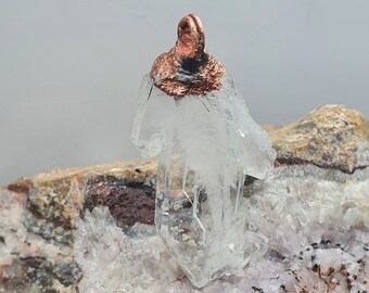 Rock Crystal | Clear Quartz | Coppered Mineral | Rock Crystal Pendant