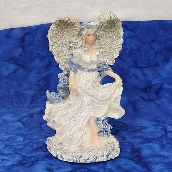 Vintage Rare White and Blue with Glitter Angel from K's Collection Heavenly Angels