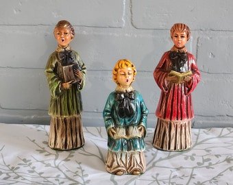 Chalkware Choir Altar Boys Carolers Figurines Set of 3 1960s Made in Japan