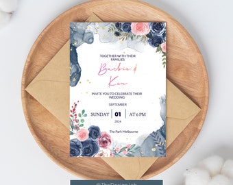 Floral Wedding Card, Wedding Invitation, Modern Save the Date, Printable wedding invitation