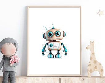 Robot Printable Wall Art, Robot Art Print, Boys Room Decor, Robot Nursery Print, Wall Art for Kids Room, Robot Digital Print, Robot Poster