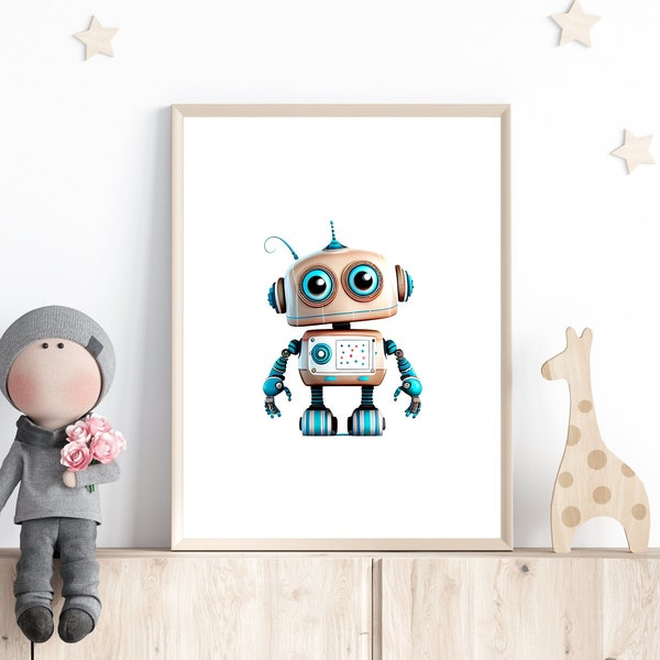 Robot Printable Wall Art, Robot Art Print, Boys Room Decor, Robot Nursery Print, Wall Art for Kids Room, Robot Digital Print, Robot Poster