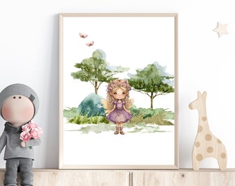 Forest Fairy Print, Woodland Nursery Decor, Fairy Wall Art, Fairy Princess Print, Girls Bedroom Fairy Art, Wall Art for Kids Room