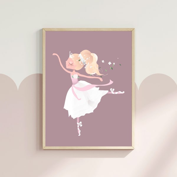 Graceful Ballerina Printable Art, Ballet Dancer Nursery Decor, Ballerina Girls Room Wall Art, Feminine Girls Nursery Art, Digital Download