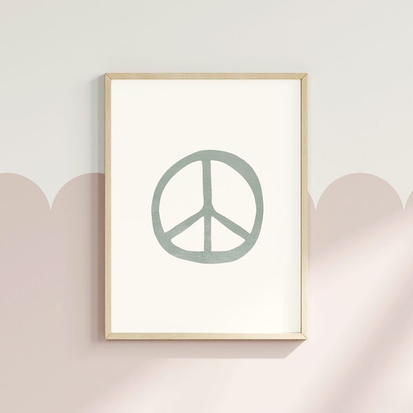 Green Peace Sign Printable, Retro 70's Art Print, Hippie Peace Poster, Peace Sign Digital Print, Trendy Teen Room Decor, Peace Sign Nursery