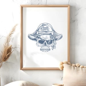 Pirate Skull Digital Print, Pirate Room Wall Art, Pirate Halloween Print, Boys Room Pirate Wall Art, Nautical Pirate Decor, Kids Pirate Room
