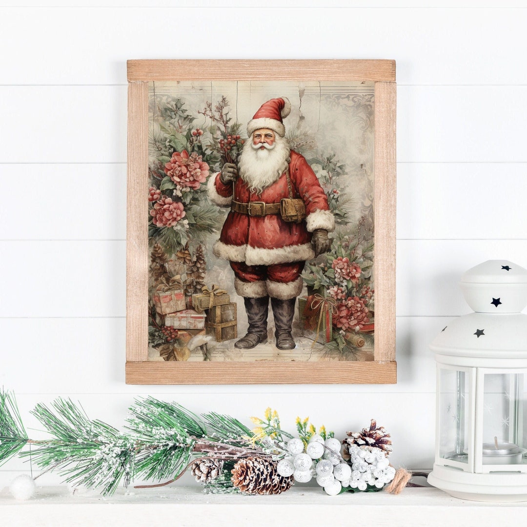 Vintage Santa Art Print, Vintage Christmas Art, Holiday Wall Decor