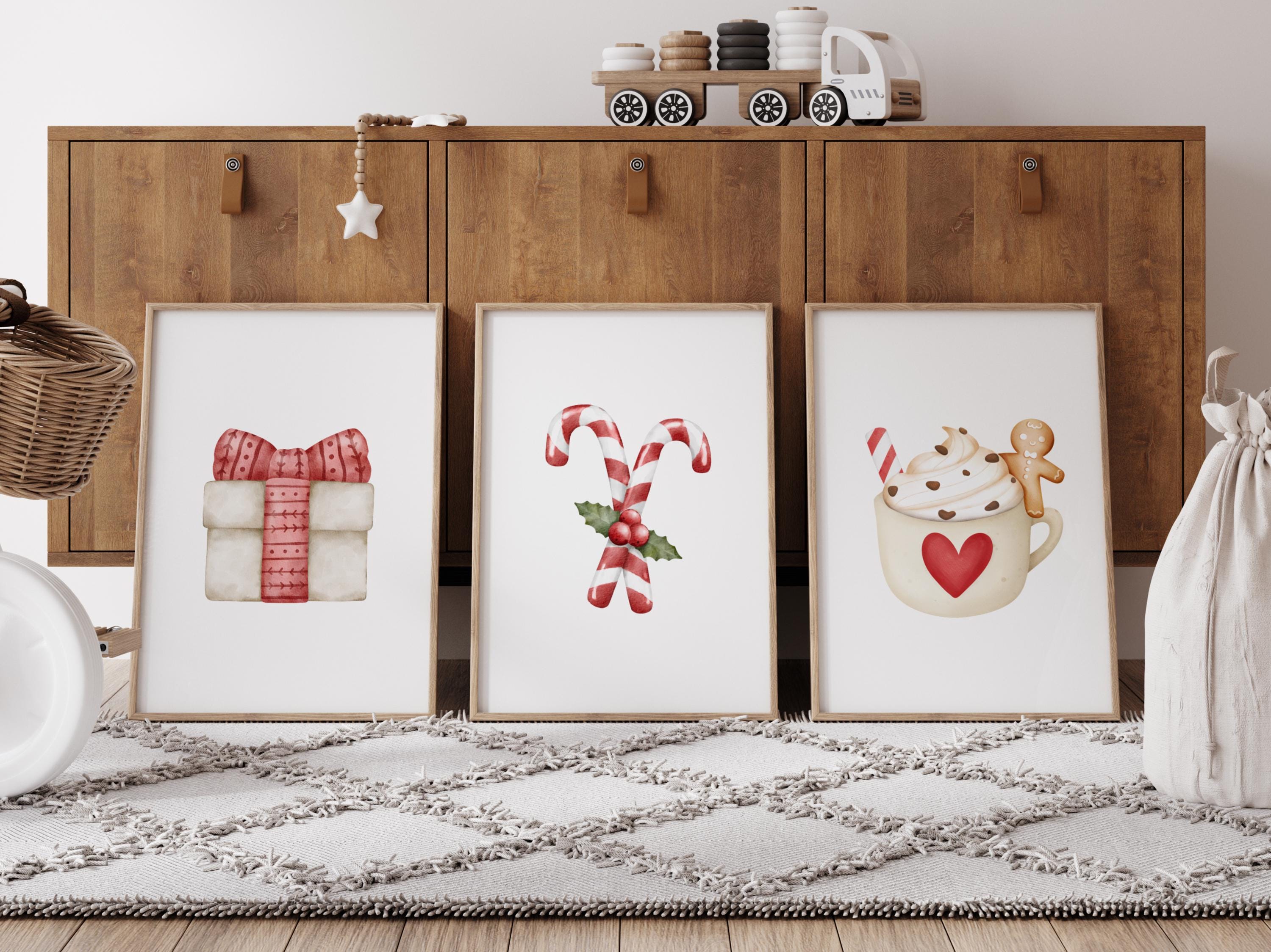 Set of 3 Christmas Prints, Candy Cane Wall Art, Christmas Present Digital Download, Hot Cocoa Printable Art, Holiday Gallery Wall Prints