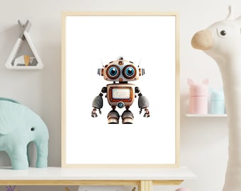 Cute Robot Wall Art, Robot Art Print, Boys Room Decor, Robot Nursery Print, Wall Art for Kids Room, Robot Digital Print, Robot Poster