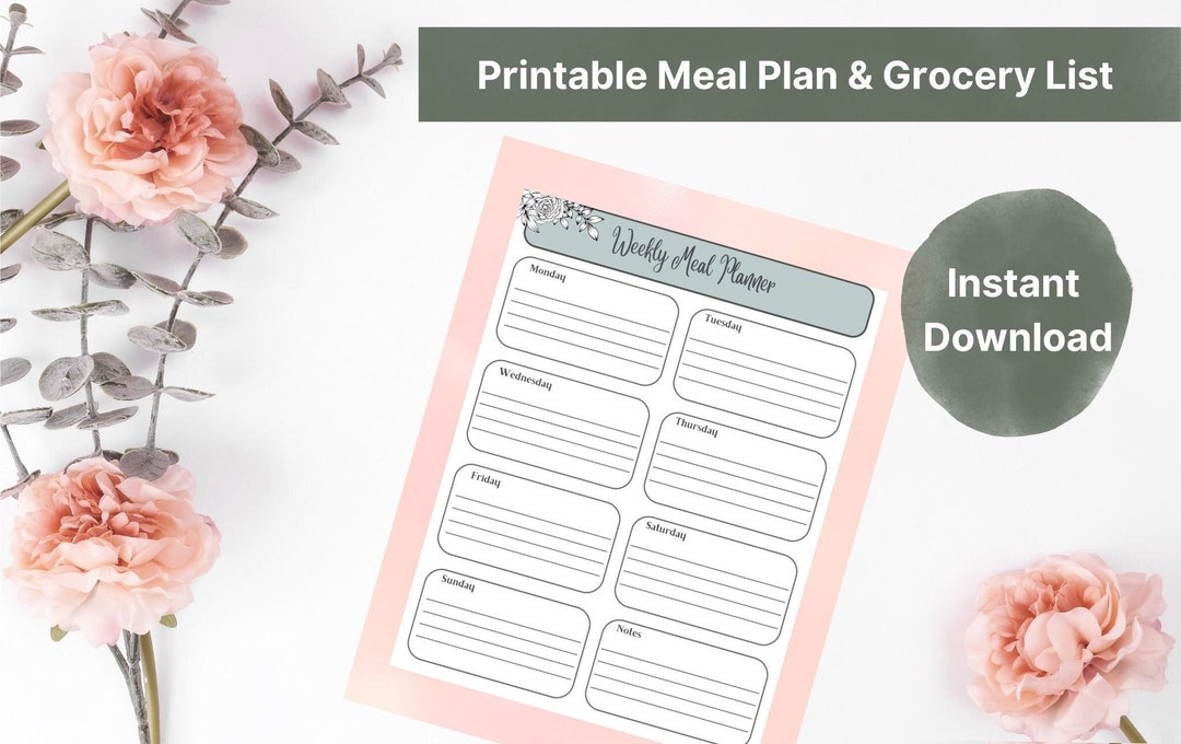 Printable Weekly Meal Planner for Busy Mom, Grocery List Template ...
