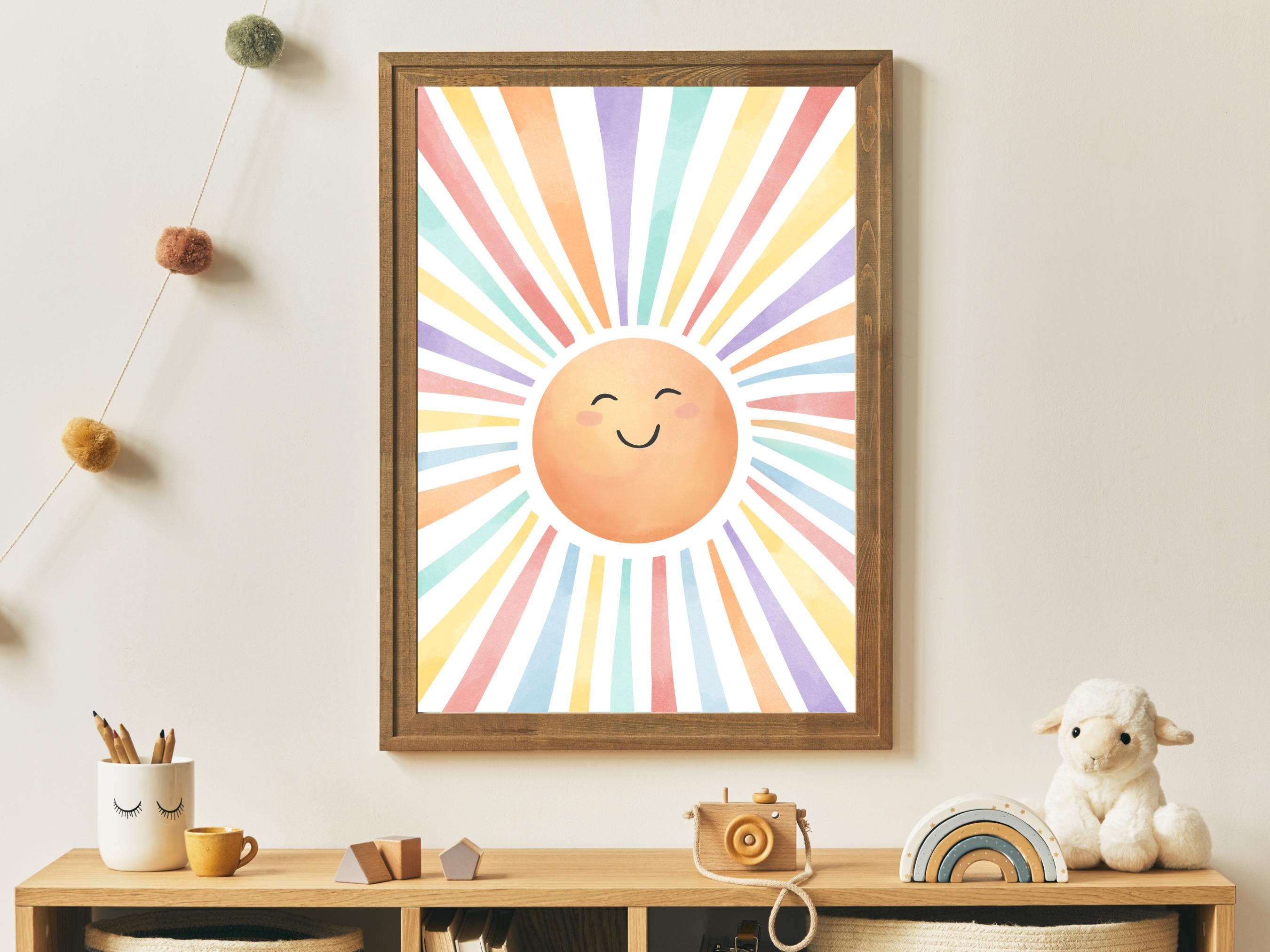 Sunshine Nursery Wall Art, Watercolour Sun Poster, Happy Sun Kid's Room ...