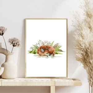 Sleeping Fawn Woodland Animal Nursery Decor, Baby Deer Wall Art, Forest Animal Printable, Wall Art for Kids, Baby Animal Printable Art