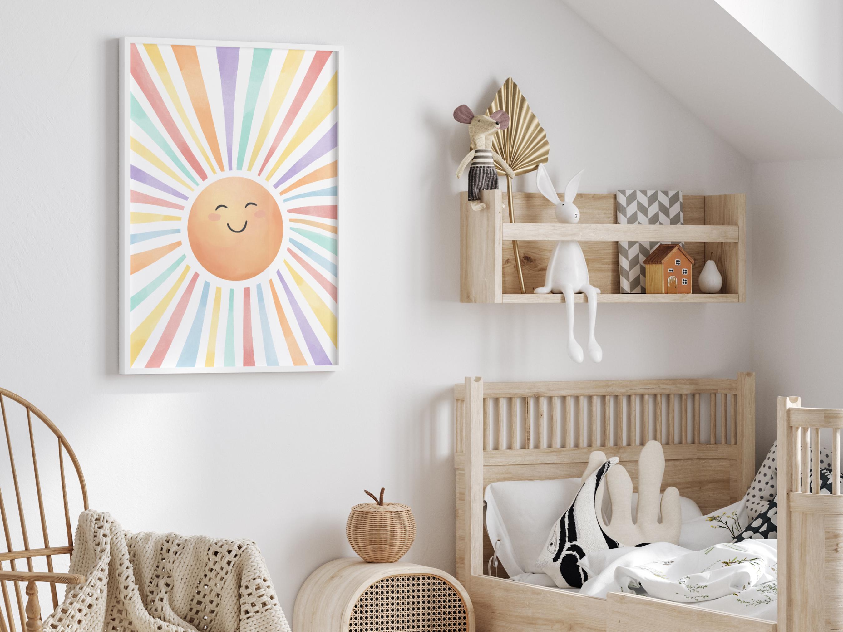 Sunshine Nursery Wall Art, Watercolour Sun Poster, Happy Sun Kid's Room ...