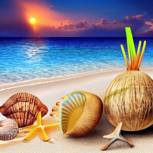 Beach with Coconut, star fish and sea shells  Sublimation, PNG Digital File download