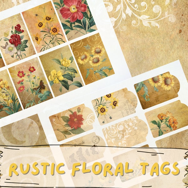 Vintage Botanical Tags, Flowers Journaling Tags, Journal Inserts, Flowers Printable,Floral Printable Gift Tags,Vintage Junk Journal Supplies