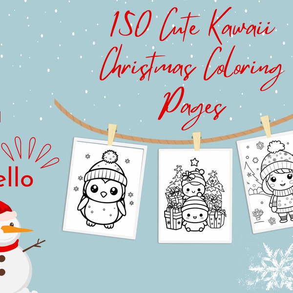 Kawaii Christmas Coloring Pages, 150 Pages, Cute Coloring, Kawaii Gifts, Cute Kawaii, Kawaii Anime, Kawaii Coloring, Santa, Digital Download