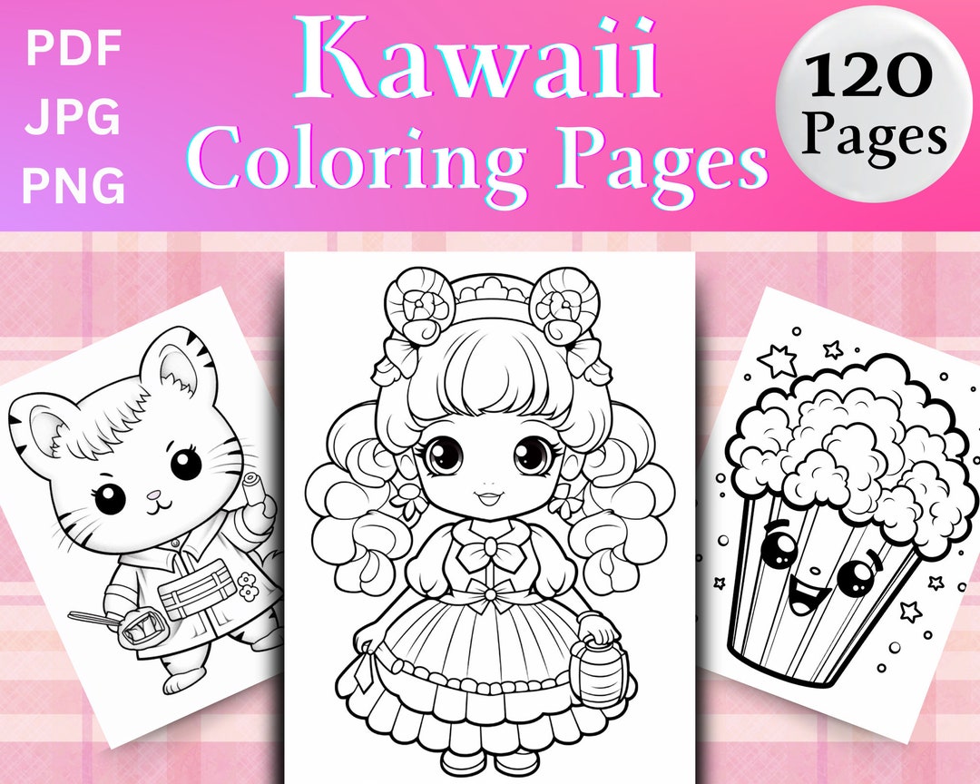 Kawaii & Cute Coloring Pages 120 Pages PDF Digital Download JPG, PNG ...