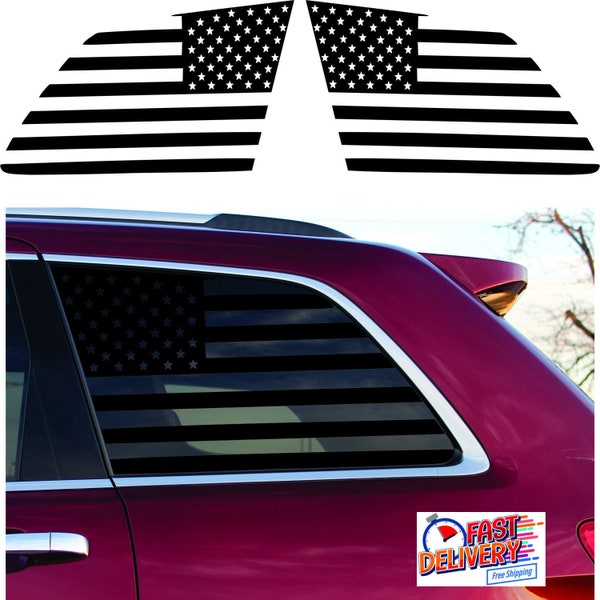 Fit For Jeep Grand Cherokee 2011-2021 Precut US Flag Window Decals Rear 3rd Window Both Side Proudly Made in The USA Matte Black (Straight)