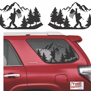 Fit for Toyota 4Runner (2010-2023) Precut Sasquatch Bigfoot Mountain Forest Scene Window Decals Proudly Made in The USA Matte Black