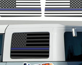 Sticker Amerikaanse vlag voor Ford Bronco | Past op 4-deurs 2021-2024 | Voorgesneden matzwarte vinylsticker | Rechte blauwe lijn | Gemaakt in de VS | Beide zijden: