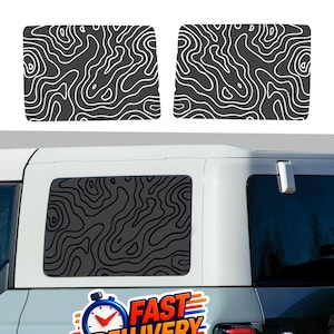 Topo Map Window Decal for Ford Bronco 4-Door 2021-2024 | Matte Black Vinyl | Precut Topographic Map Design Decals | Made in USA | Both Sides