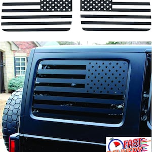 Vorgeschnittene amerikanische Flagge Fensteraufkleber für Wrangler JL 2018 - 2024 Quarter Hardtop Fenster beide Seiten stolz Made in USA Mattschwarz