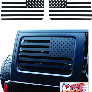 Precut American Flag Window Decal Sticker For Jeep Wrangler JL 2010 – 2018 Quarter Hardtop Window Both Side Proudly Made In USA Matte Black
