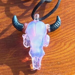 Handmade Bull Skull Glass Pendant Necklace - Western Boho Jewelry for Men and Women