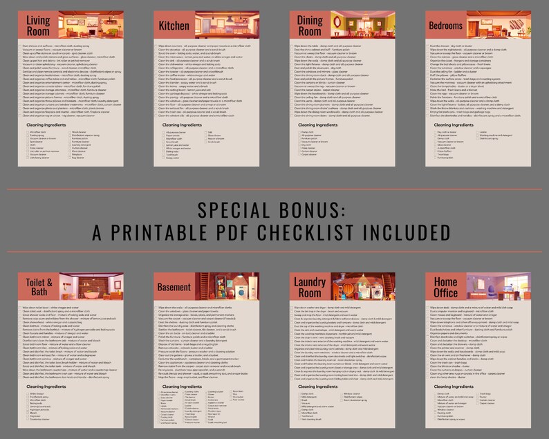 HOUSE CLEANING Checklist, EDITABLE Household Cleaning List, Cleaning