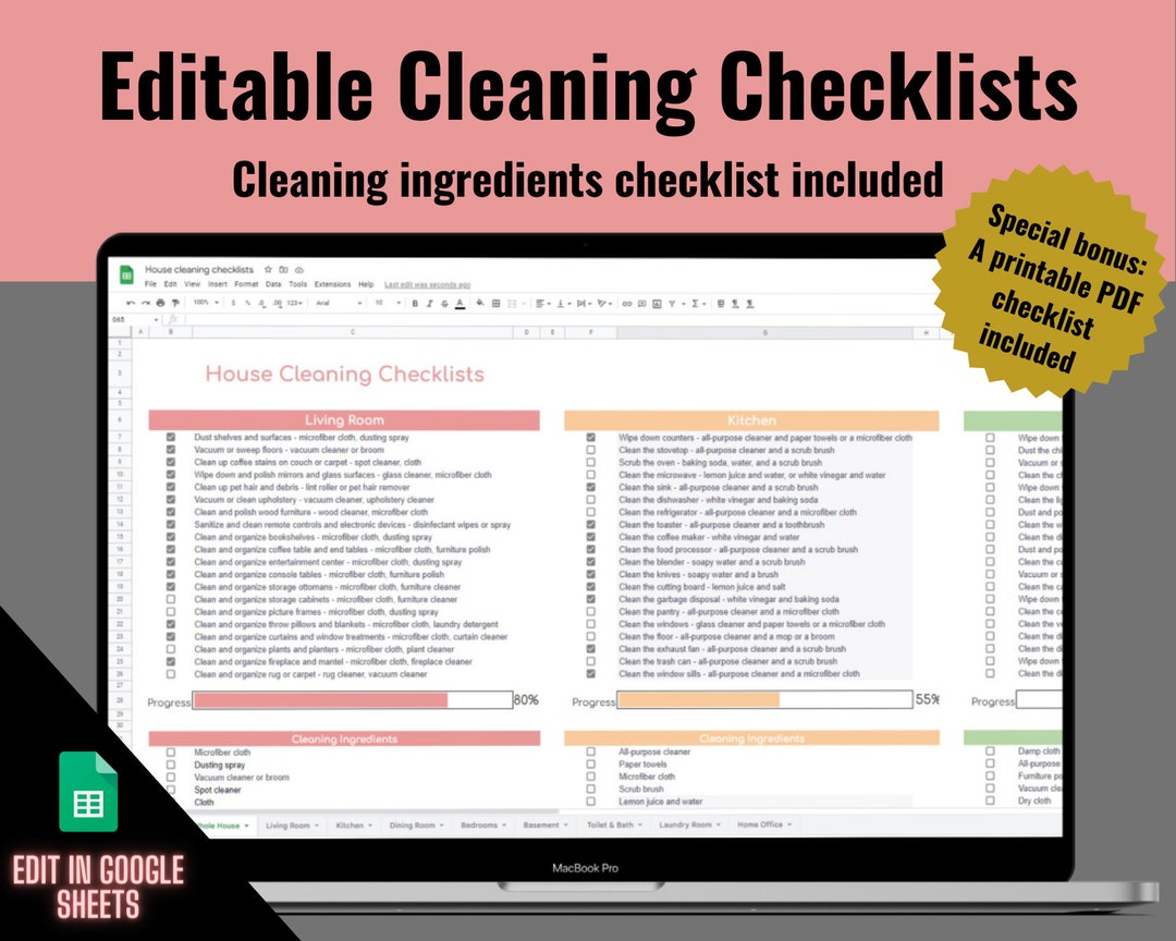 HOUSE CLEANING Checklist, EDITABLE Household Cleaning List, Cleaning