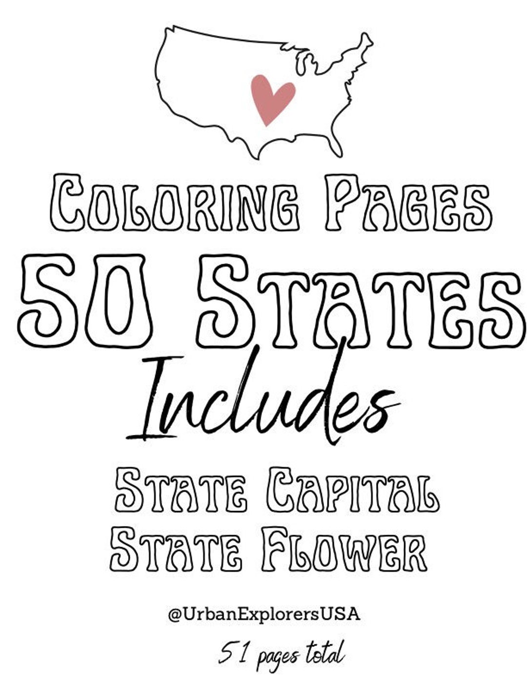 50 States Coloring Activity 50 Pages United States - Etsy