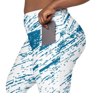 Blue and White Sketch Leggings with Pockets