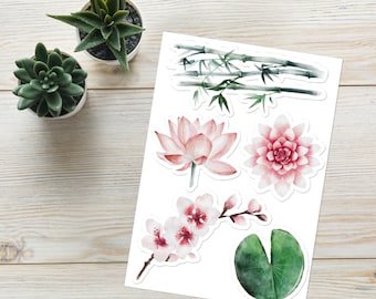 Japanese Lotus, Cherry Blossom, & Lily Pads Sticker Sheet