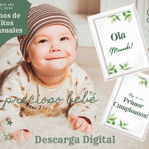 Primer Año del Bebé Signos de Hitos Mensuales- Descarga Digital - Minimalist Leaf Design (en español) - All Twelve Months + 2 Bonus Pages